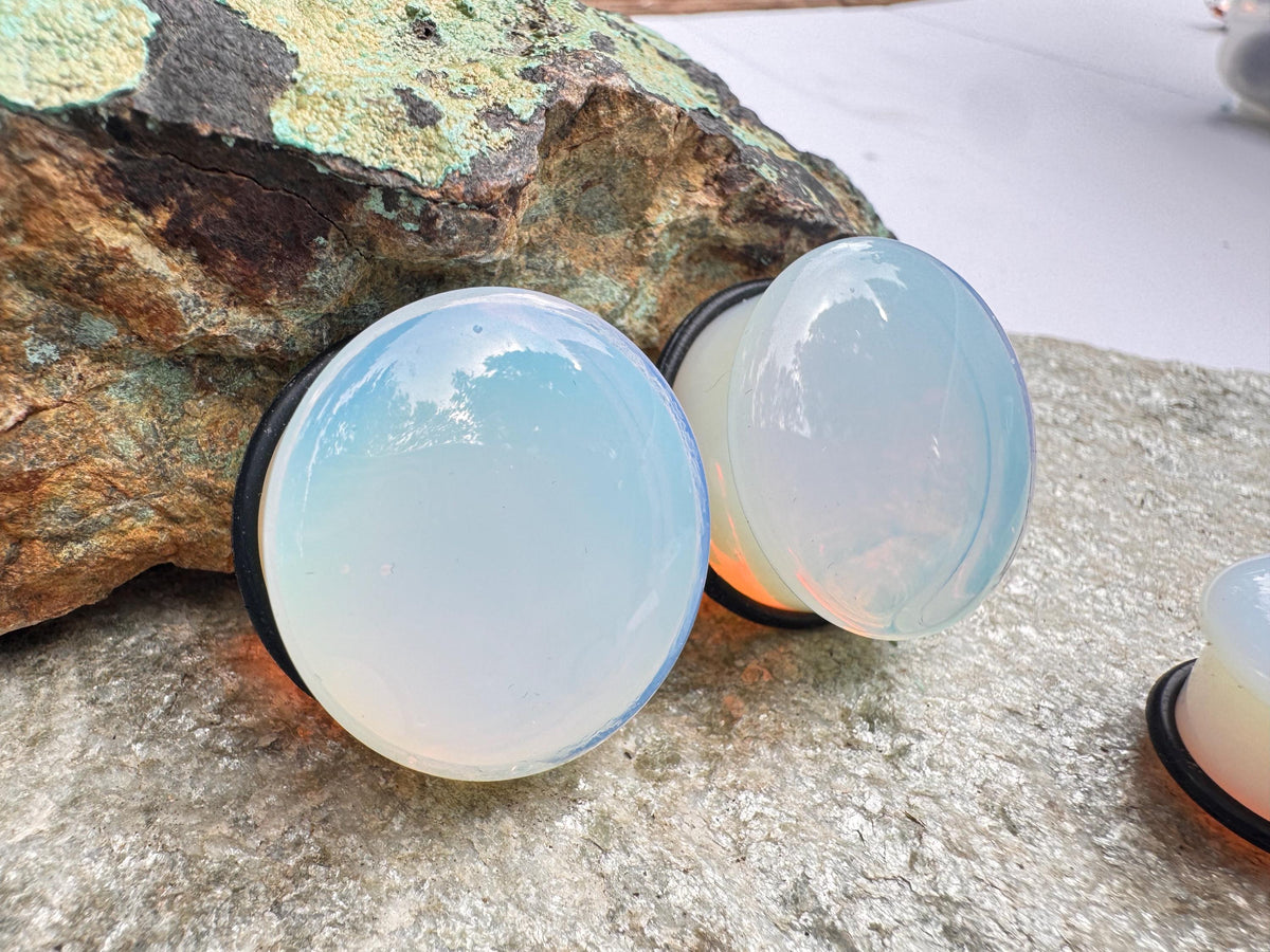 Opalite Single Flared Plugs – Milky Glass Ear Gauges