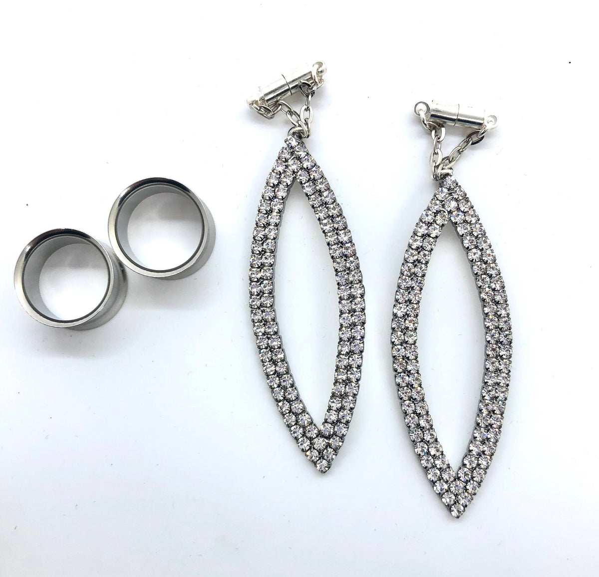 Sparkling Rhinestone Magnetic Clasp Gauged Earrings
