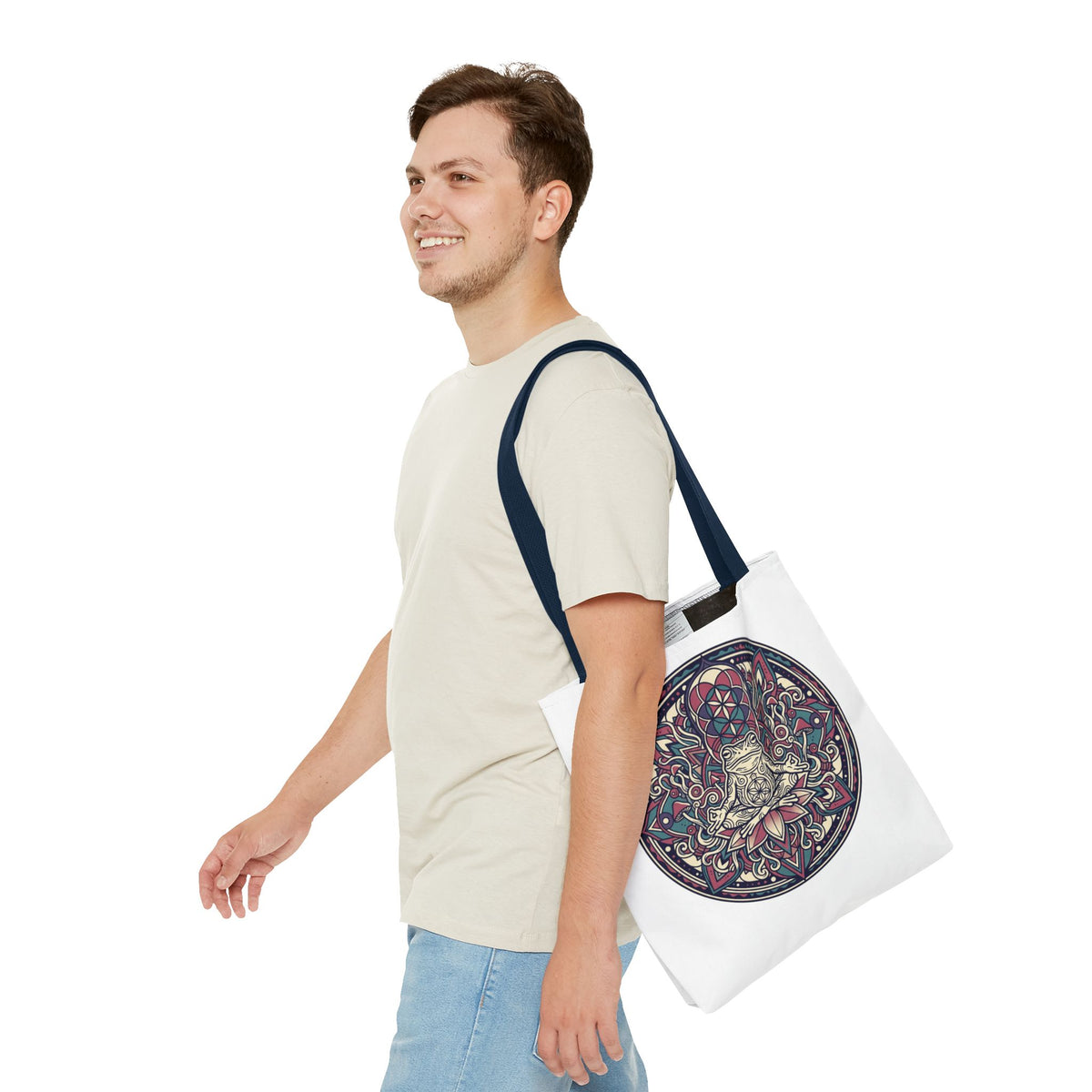 Meditating Cat Mandala Tote Bag — Boho Yoga, Spiritual Gift