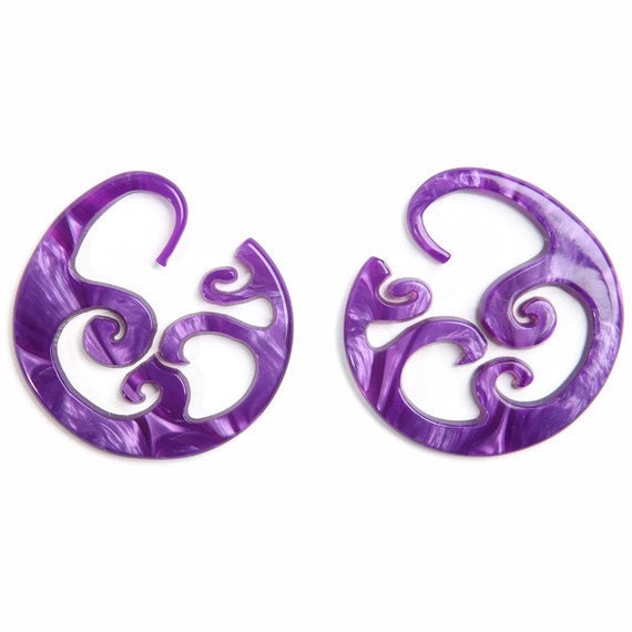 Purple Marble Wave Acetate Hoop Earrings – 8g