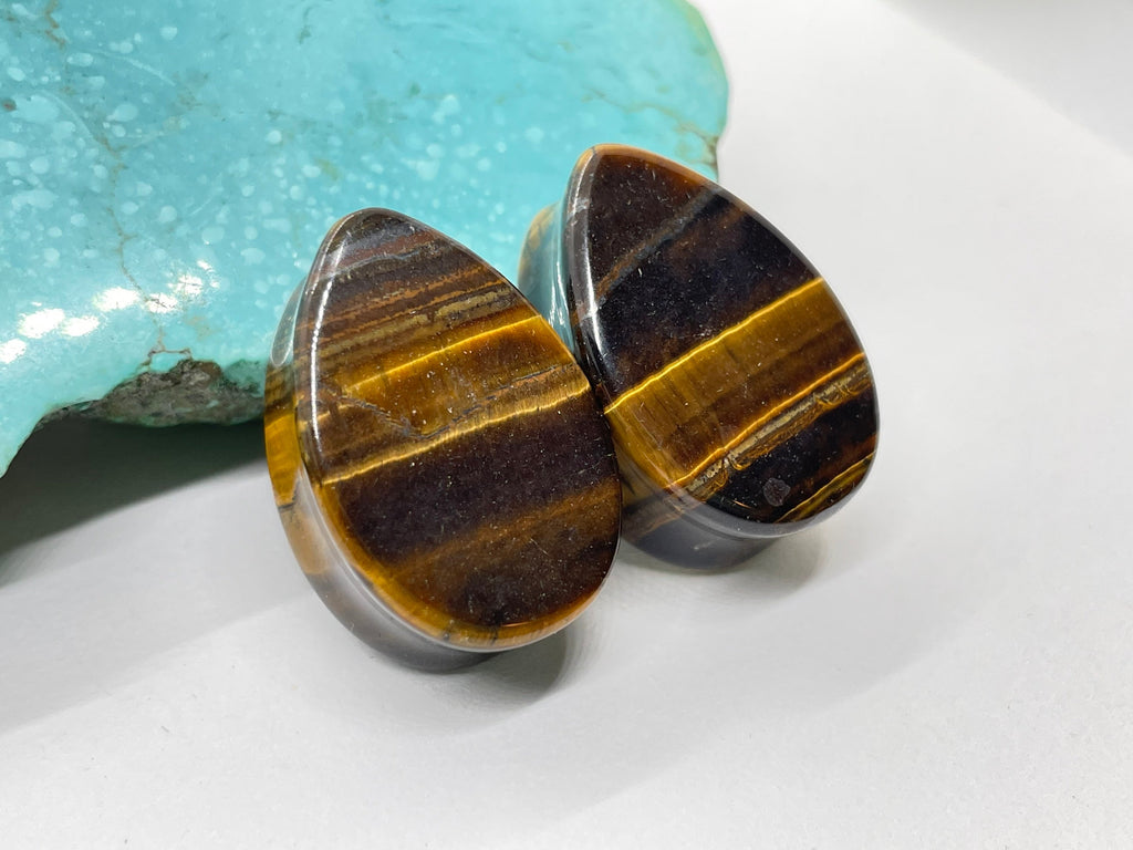 OOAK Tiger’s Eye Teardrop Plugs – 7/8" (22mm)