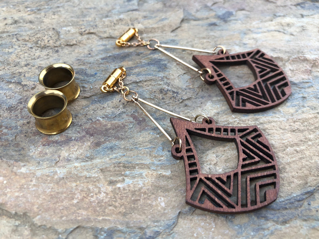 Laser-Cut Wood Magnetic Clasp Gauged Earrings