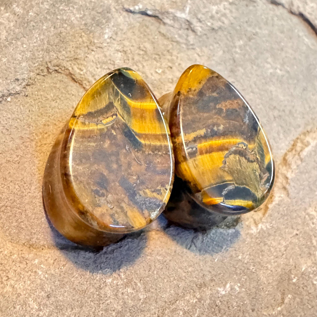 OOAK Brown Tiger’s Eye Teardrop Plugs – 9/16" (14mm)