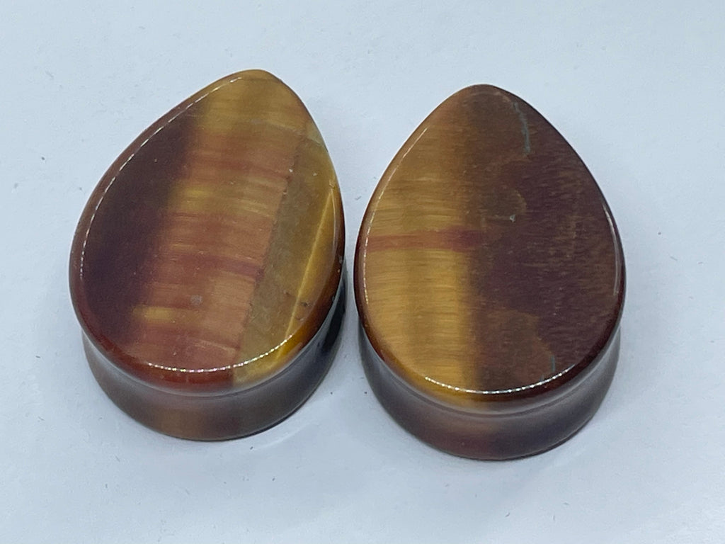 OOAK Red & Brown Teardrop Plugs – 1" (25mm)