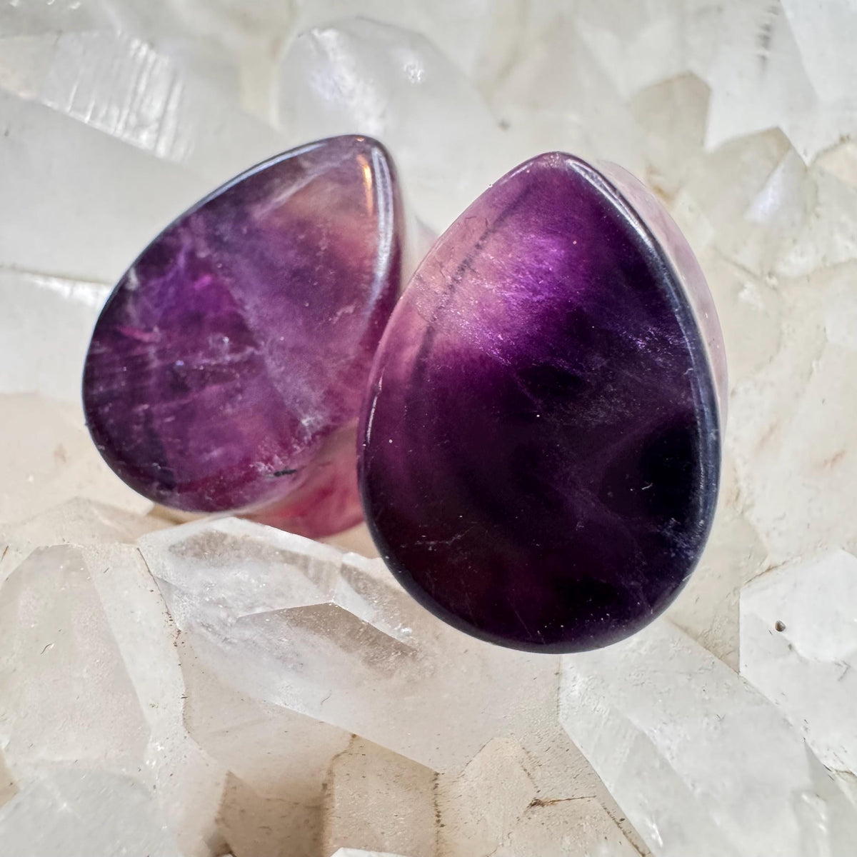 OOAK Purple Fluorite Teardrop Plugs – 5/8" (16mm)