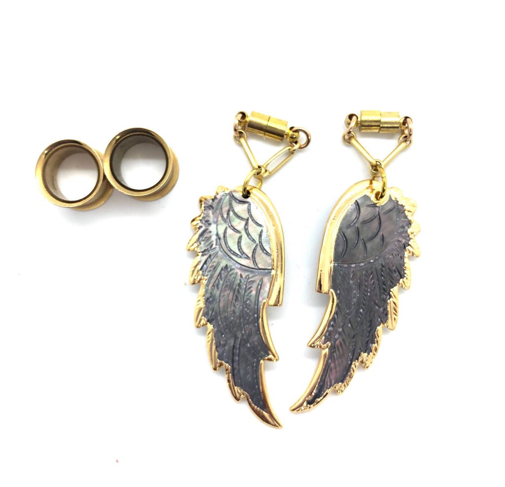 Black Mother-of-Pearl Angel Wing Magnetic Earrings