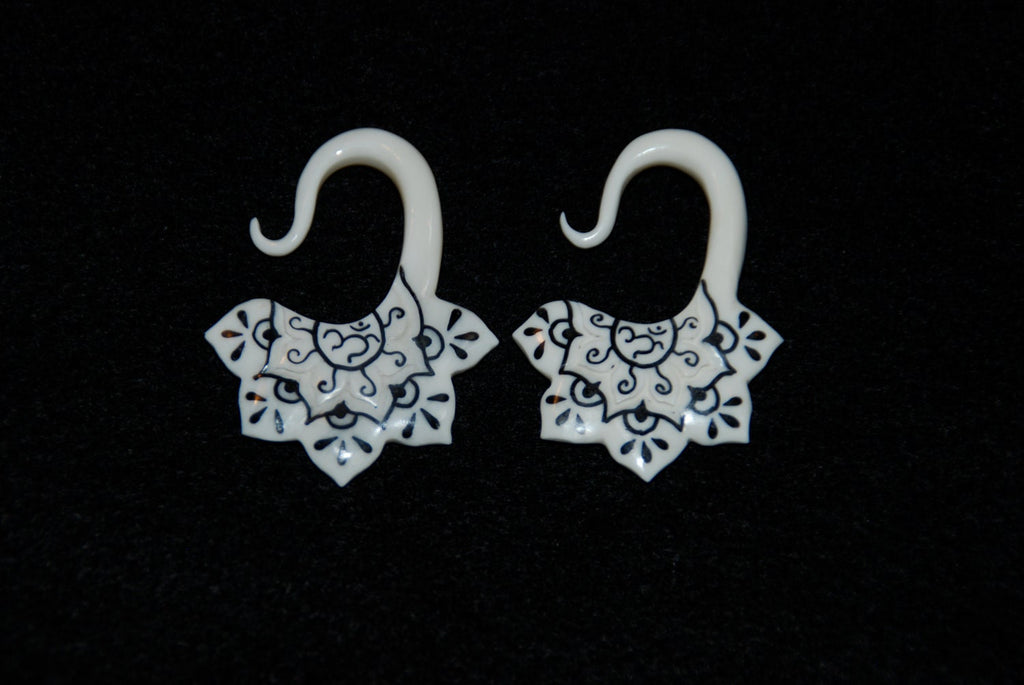 Om Lotus Flower Bone Earrings – Horn Inlay Gauges