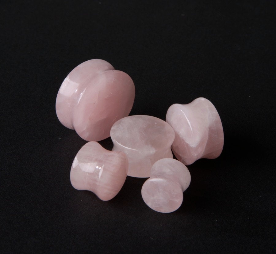 Rose Quartz Stone Plugs – Double Flared Pink Ear Gauges