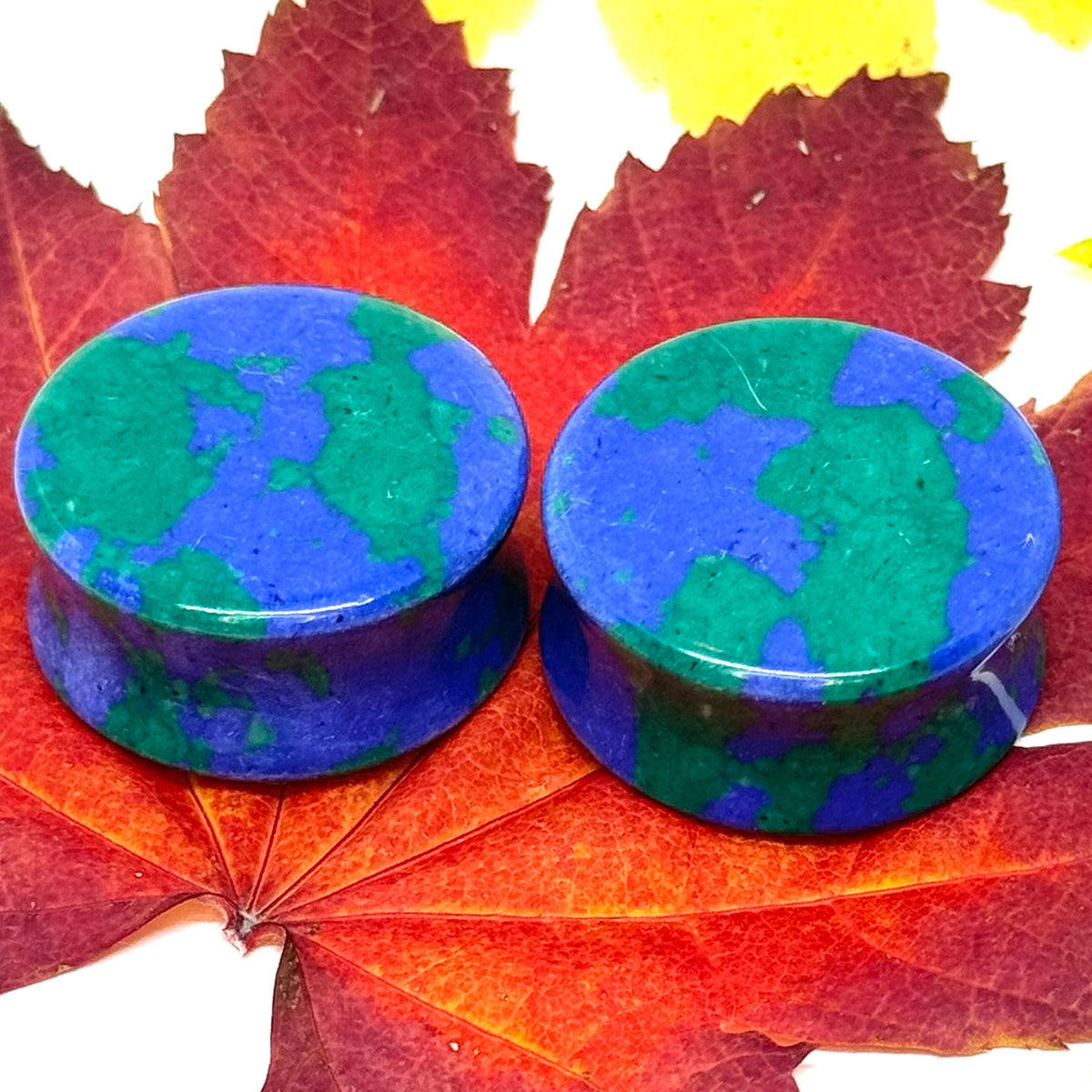 OOAK Azurite Stone Plugs – 1" (25mm)