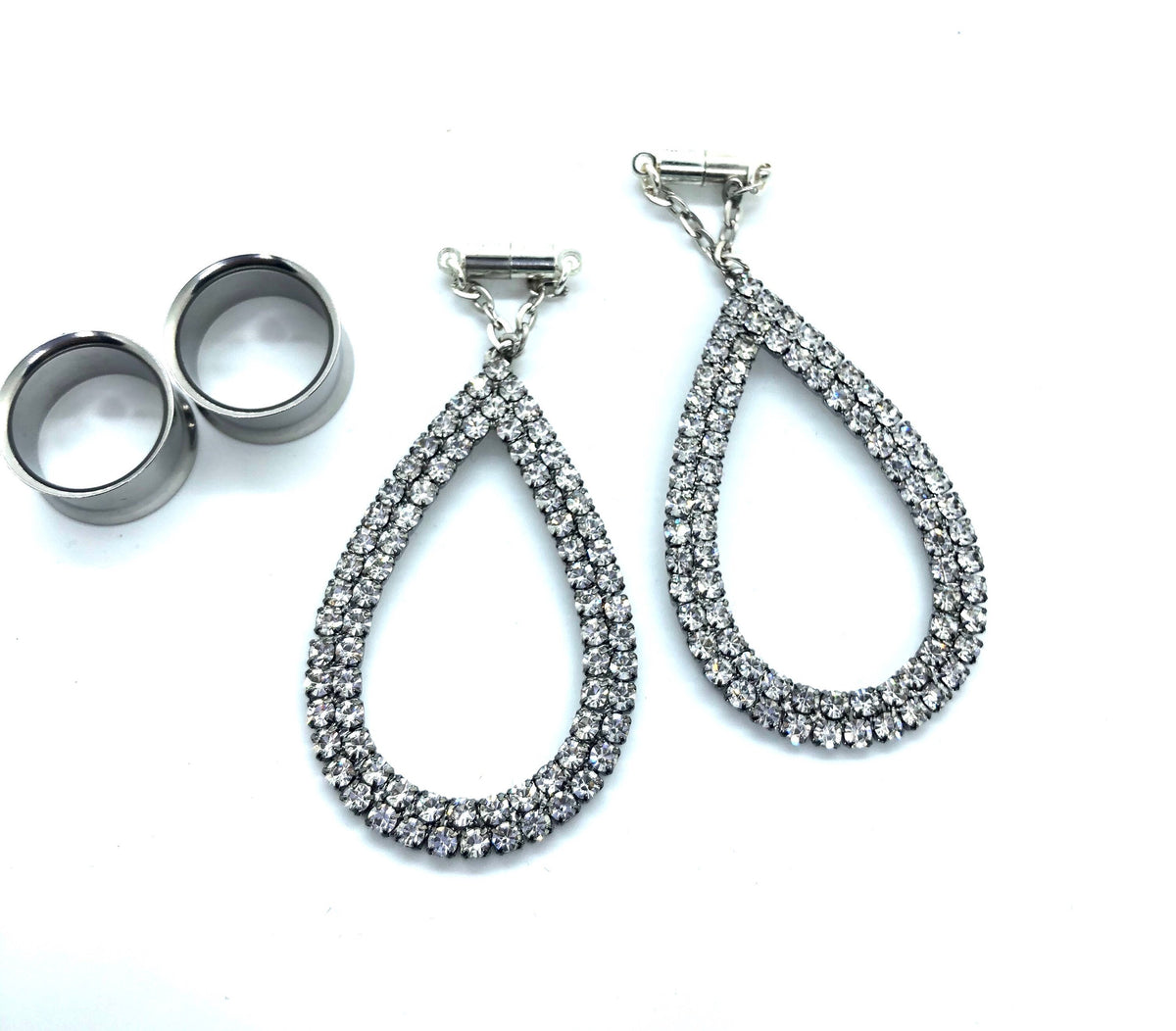 Rhinestone Statement Magnetic Clasp Gauged Earrings