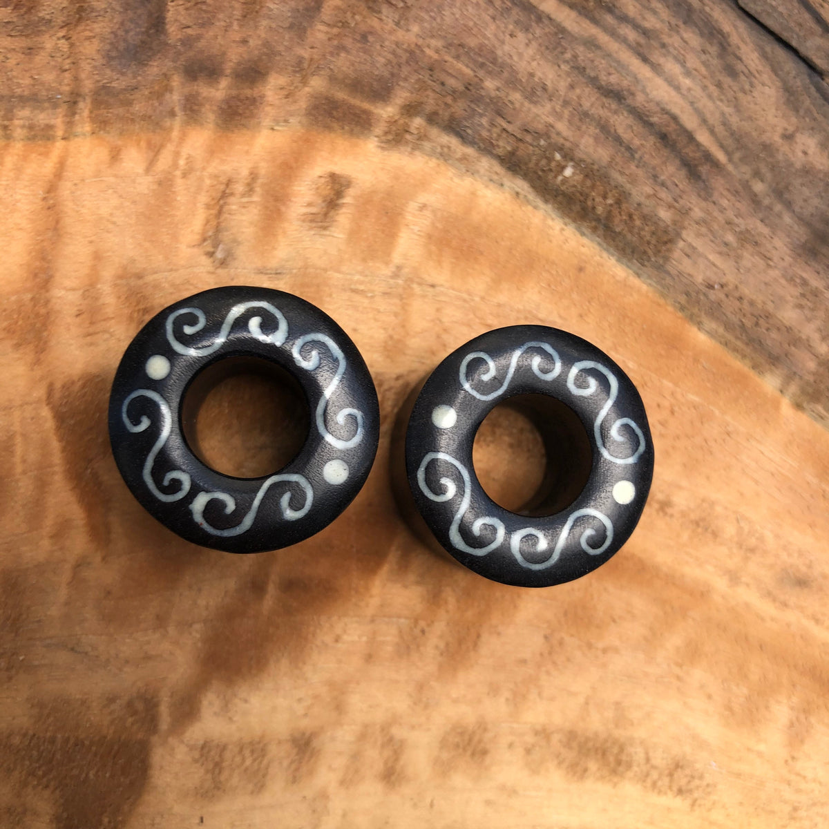 Ebony Wood Tribal Inlay Eyelets – Double Flared Tunnels