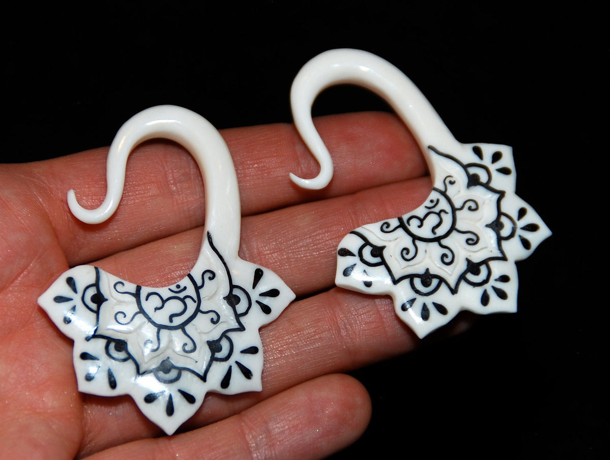 Om Lotus Flower Bone Earrings – Horn Inlay Gauges