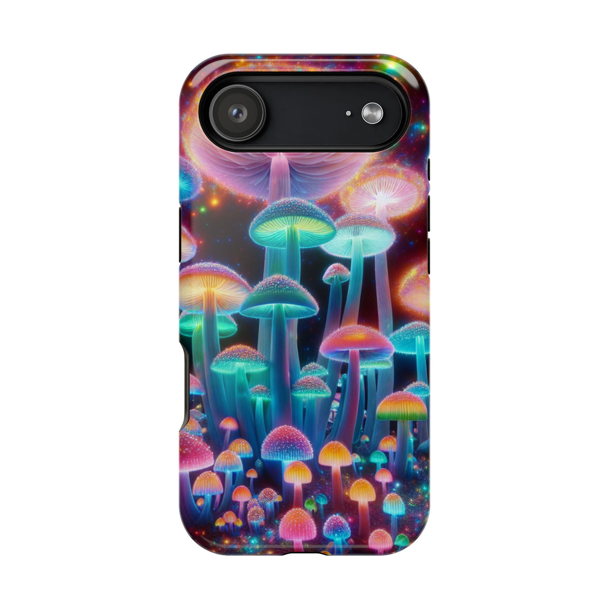 Psychedelic Neon Mushroom Phone Case — Protective Cosmic Art iPhone Cover