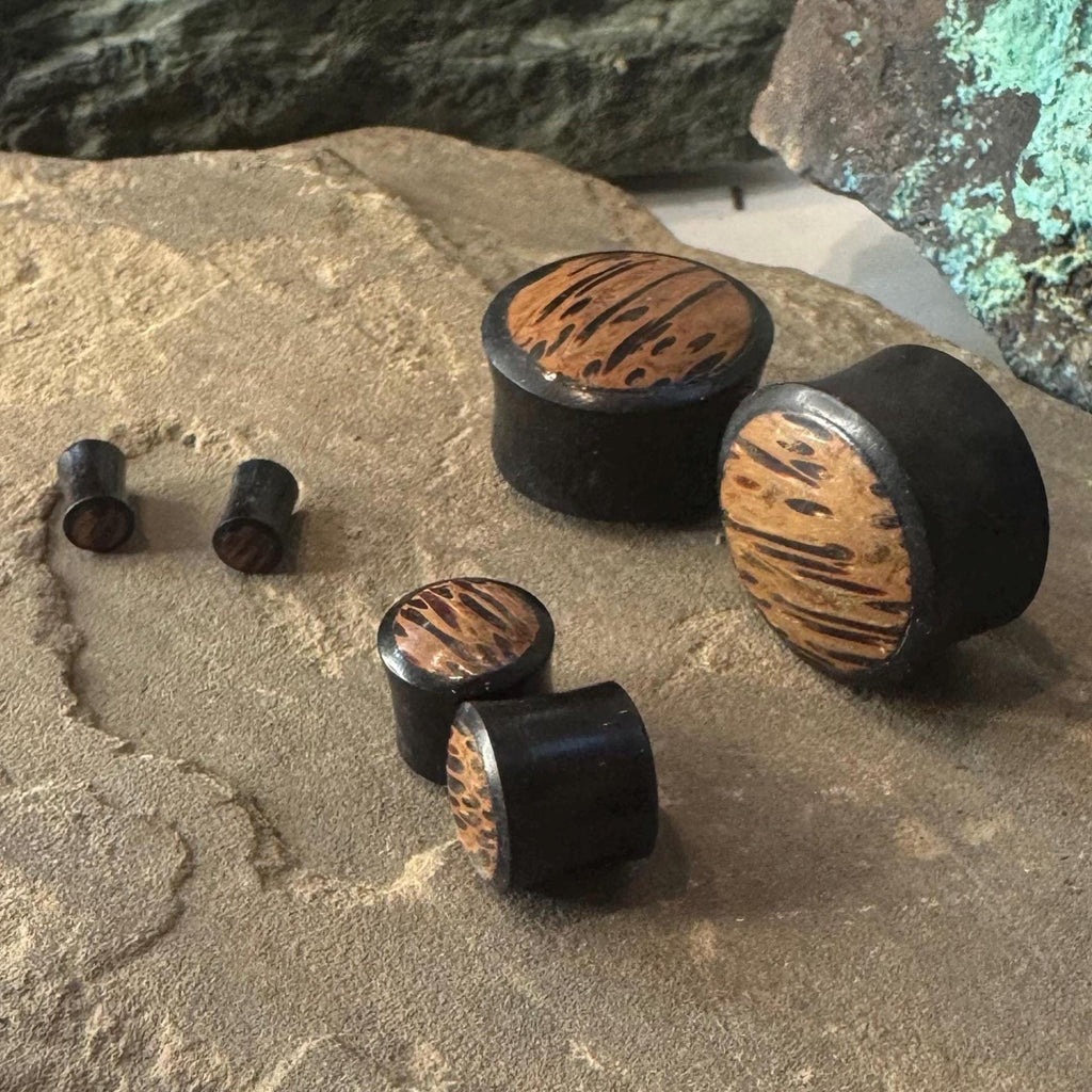 Ebony Wood Plugs with Palm Wood Inlay – Reversible