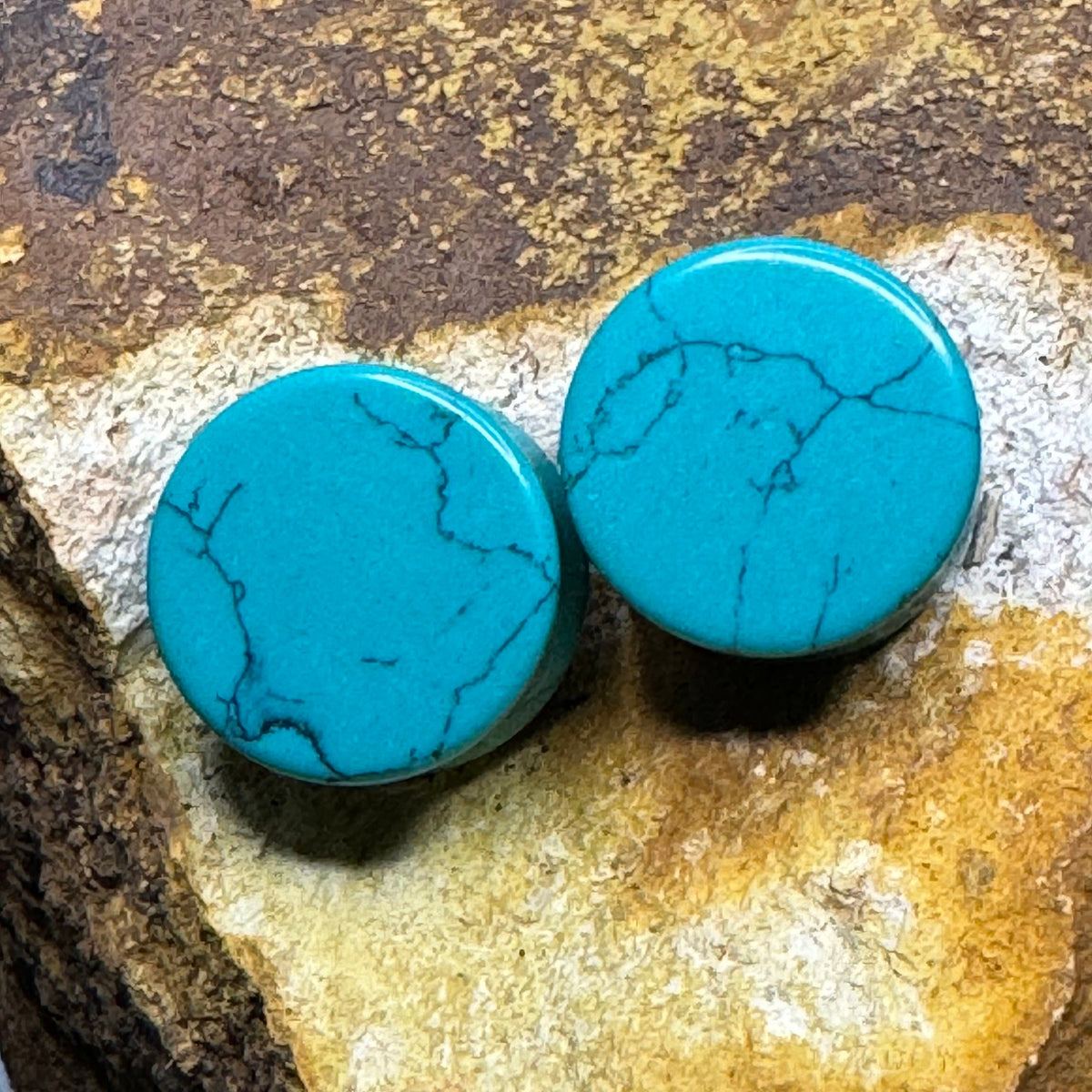 OOAK Synthetic Turquoise Plugs – 3/4" (19mm) Double Flared