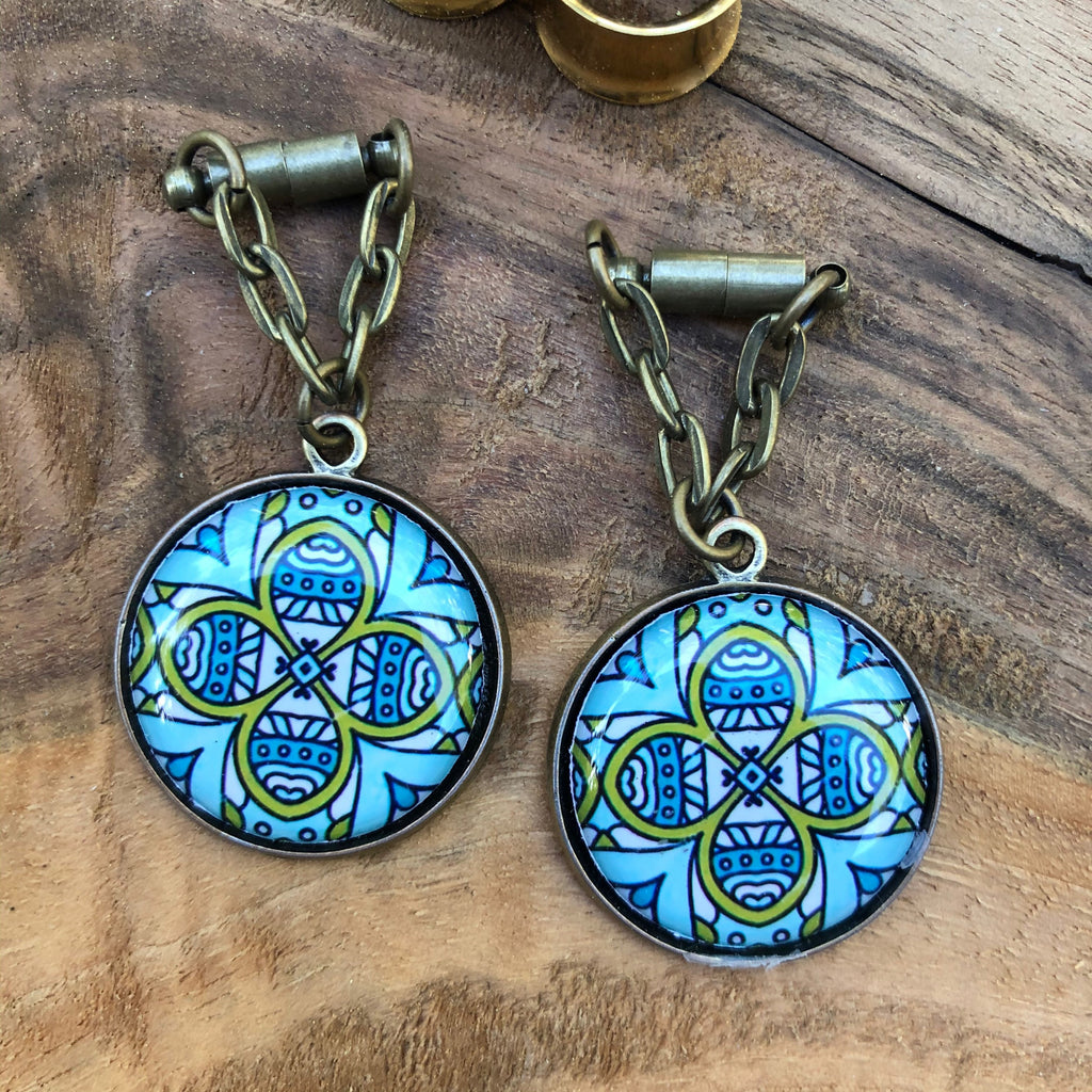 Bronze Picture Magnetic Clasp Gauged Earrings
