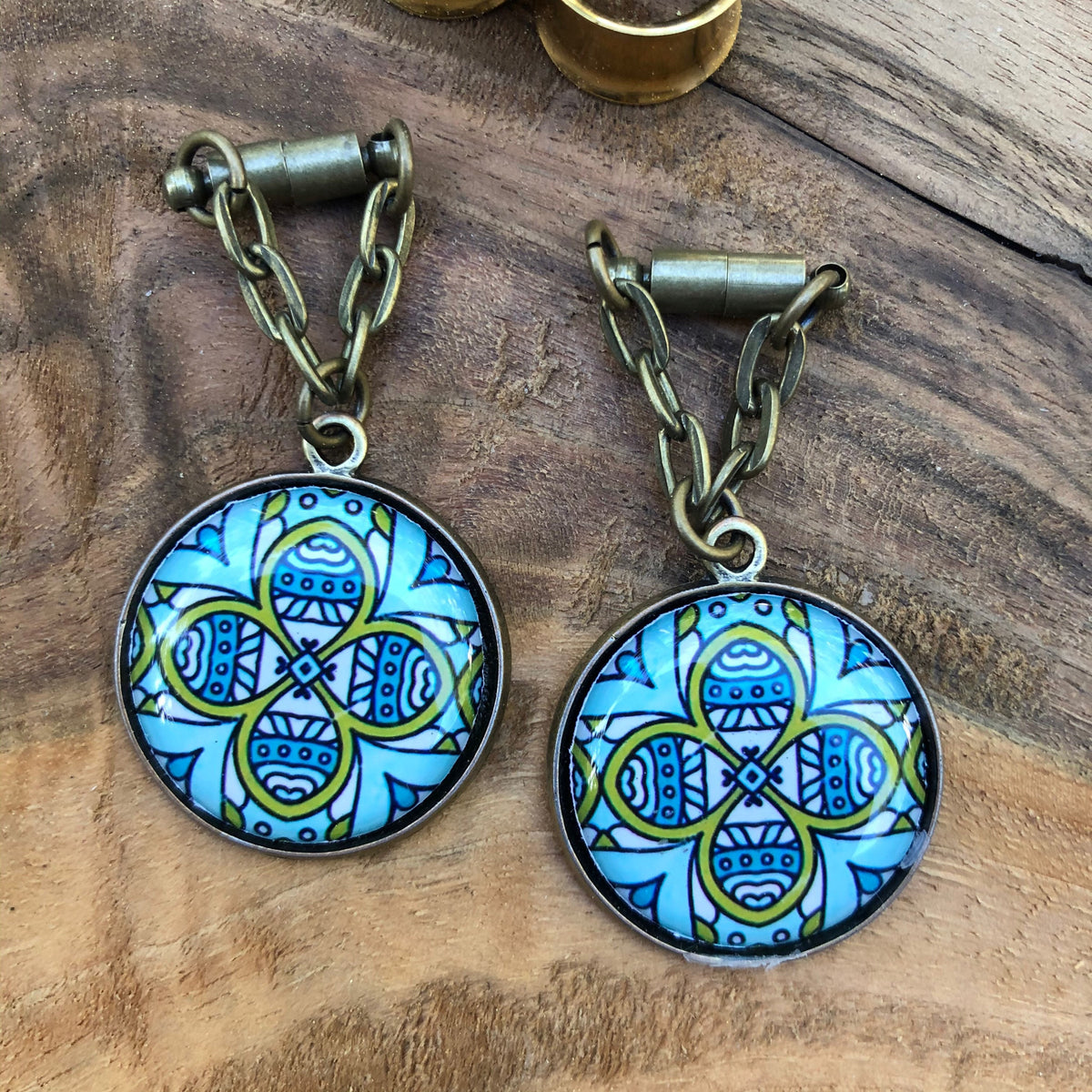 Bronze Picture Magnetic Clasp Gauged Earrings
