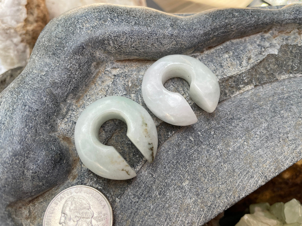 OOAK White & Green Jadeite Donuts – 7/16" (11mm)