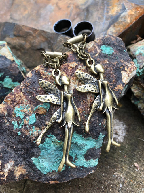 Bronze Fairy Magnetic Clasp Gauged Earrings