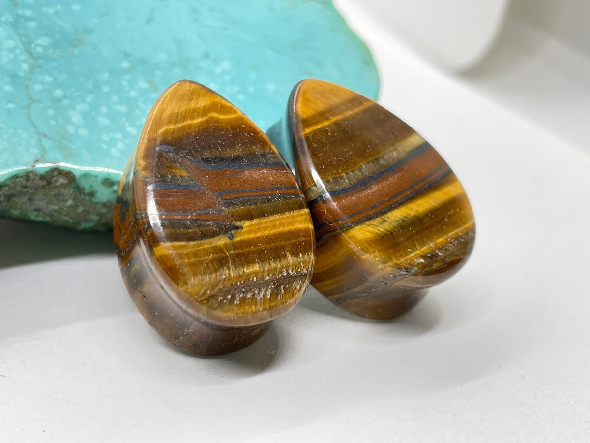 OOAK Tiger Iron Teardrop Plugs – 7/8" (22mm)