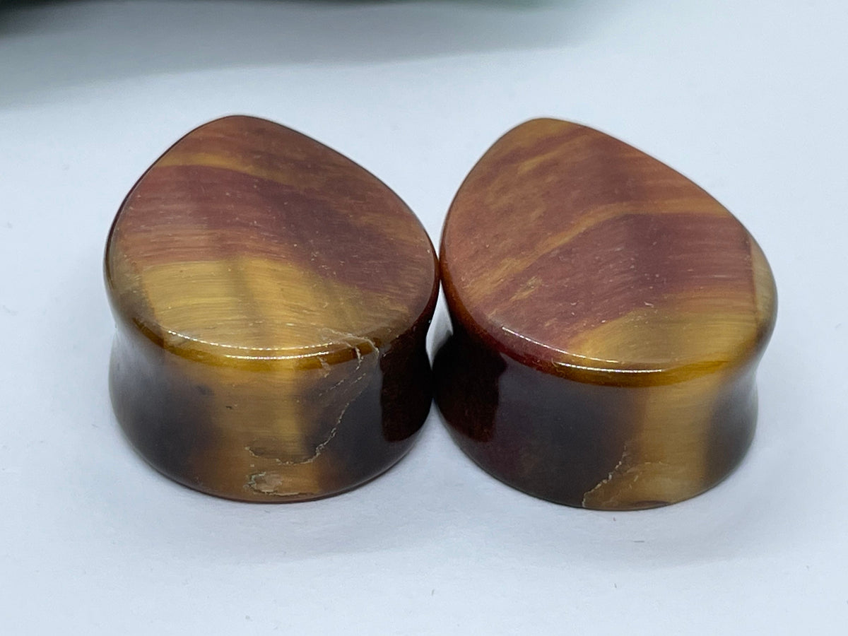 OOAK Red Tiger’s Eye Teardrop Plugs – 1" (25mm)
