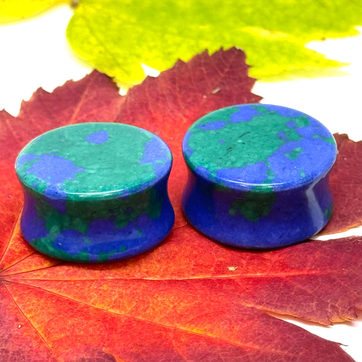 OOAK Azurite Stone Plugs – 7/8" (22mm)