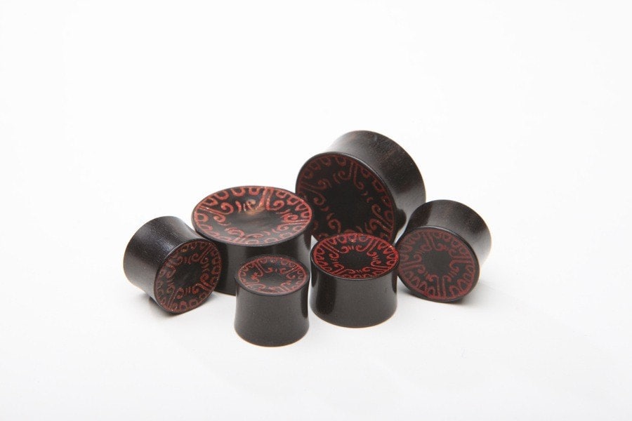 Ebony Wood Red Inlay Plugs – Double Flared Gauges