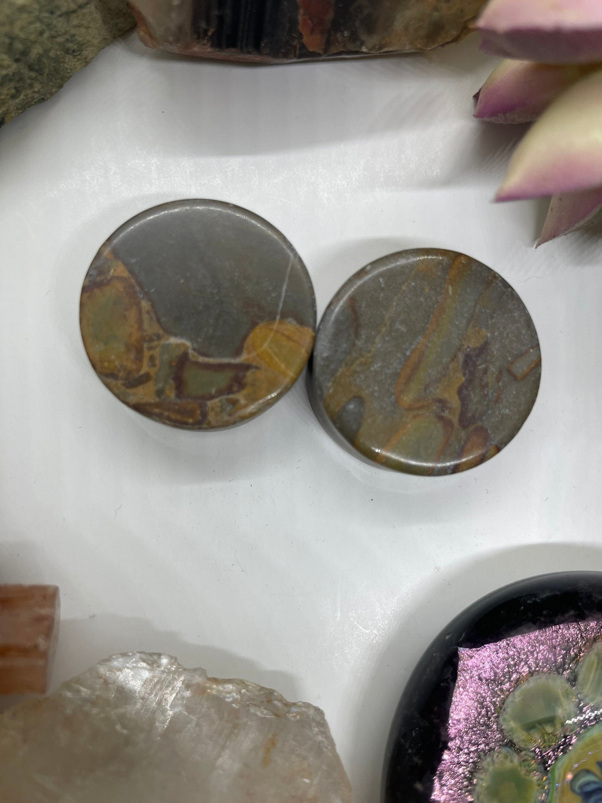 OOAK Grey Bamboo Jasper Plugs – 1" (25mm)