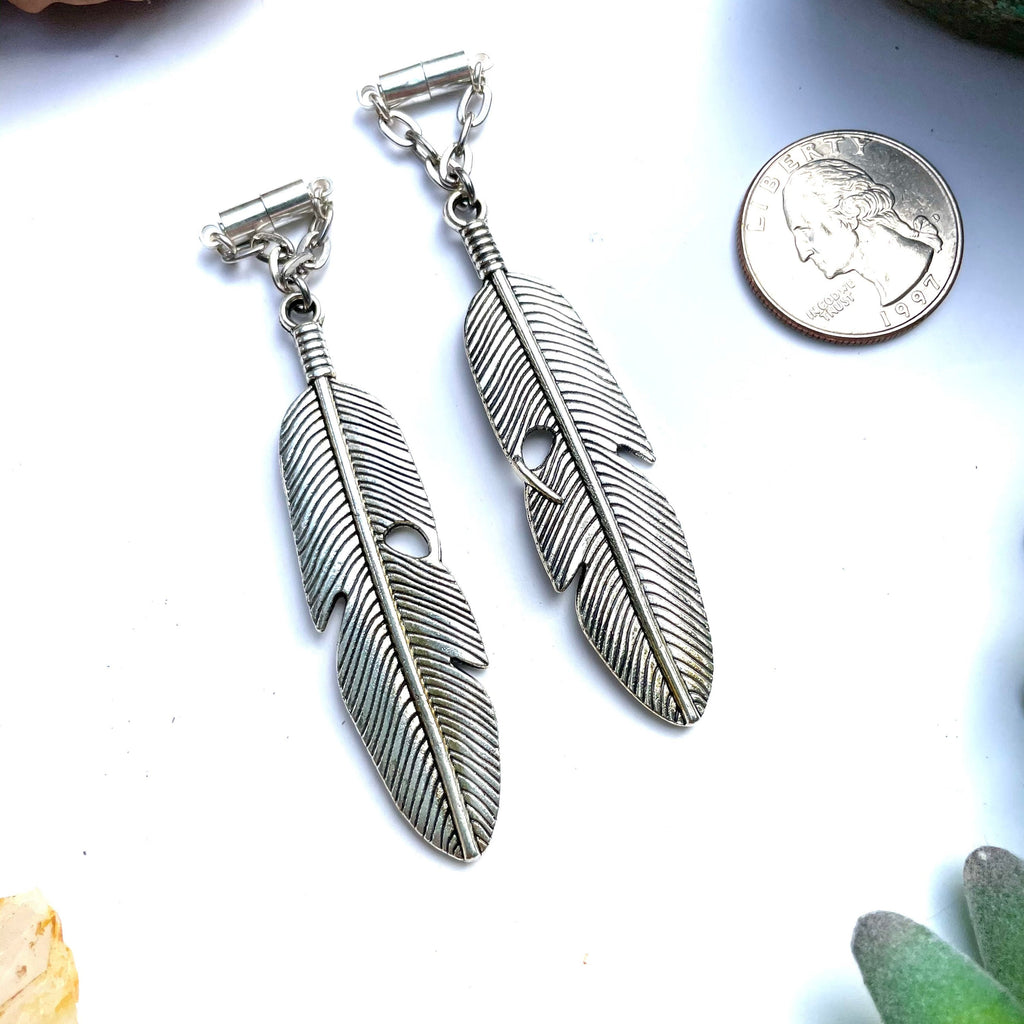 Silver-Tone Brass Feather Magnetic Clasp Earrings