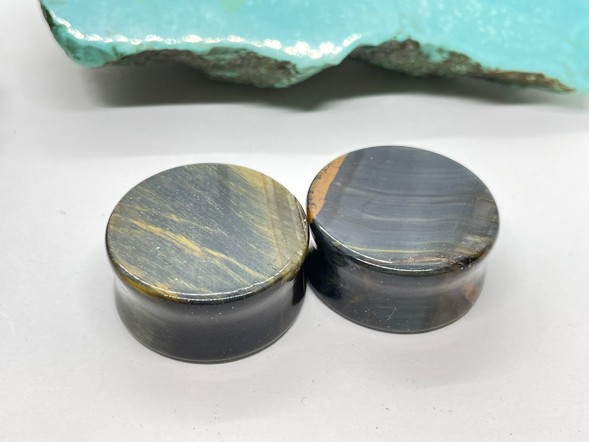 OOAK Blue Tiger’s Eye Plugs – 1" (25mm)