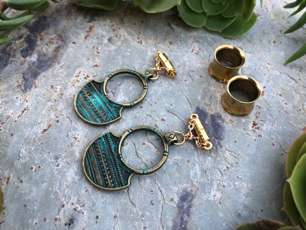 Patina Brass Magnetic Clasp Gauged Earrings