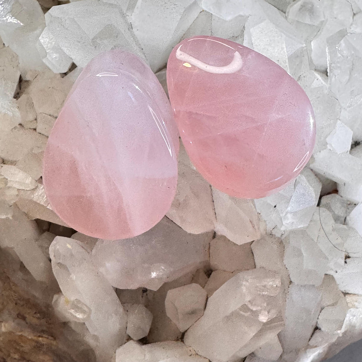 OOAK Pale Pink Rose Quartz Teardrop Plugs – 1" (25mm)