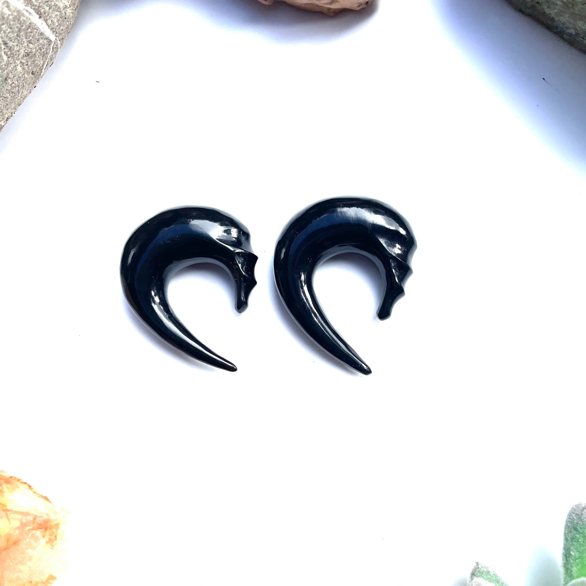 Carved Water Buffalo Horn Hanging Earrings