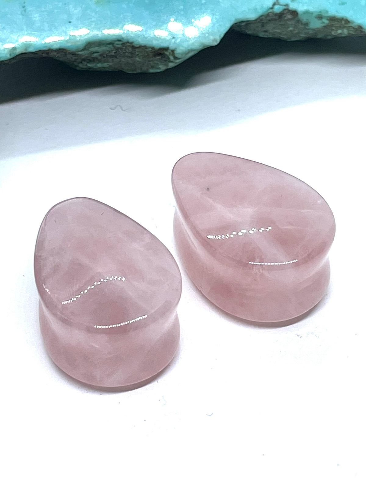 OOAK Rose Quartz Teardrop Plugs – 7/8" (22mm)
