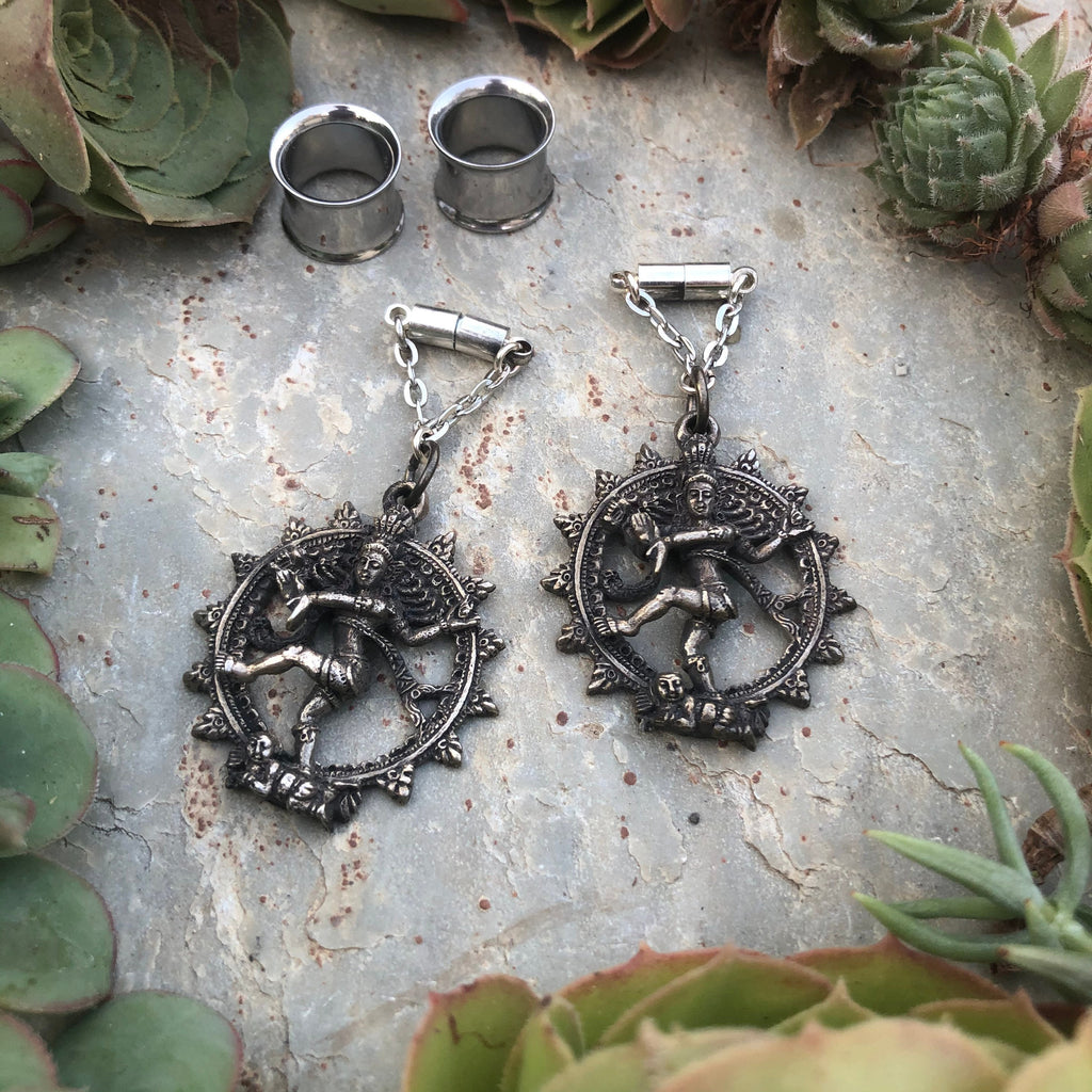Antique Dancing Shiva Magnetic Clasp Gauged Earrings