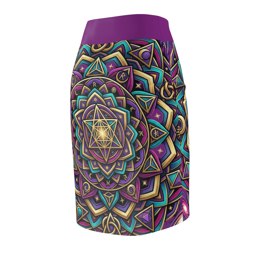 Mandala Sacred Geometry Pencil Skirt — Boho Psychedelic AOP