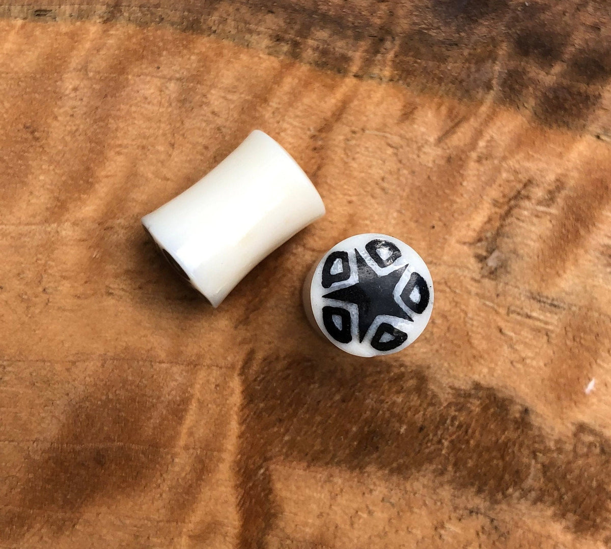 Bone Plugs with Black Star Inlay – Double Flared