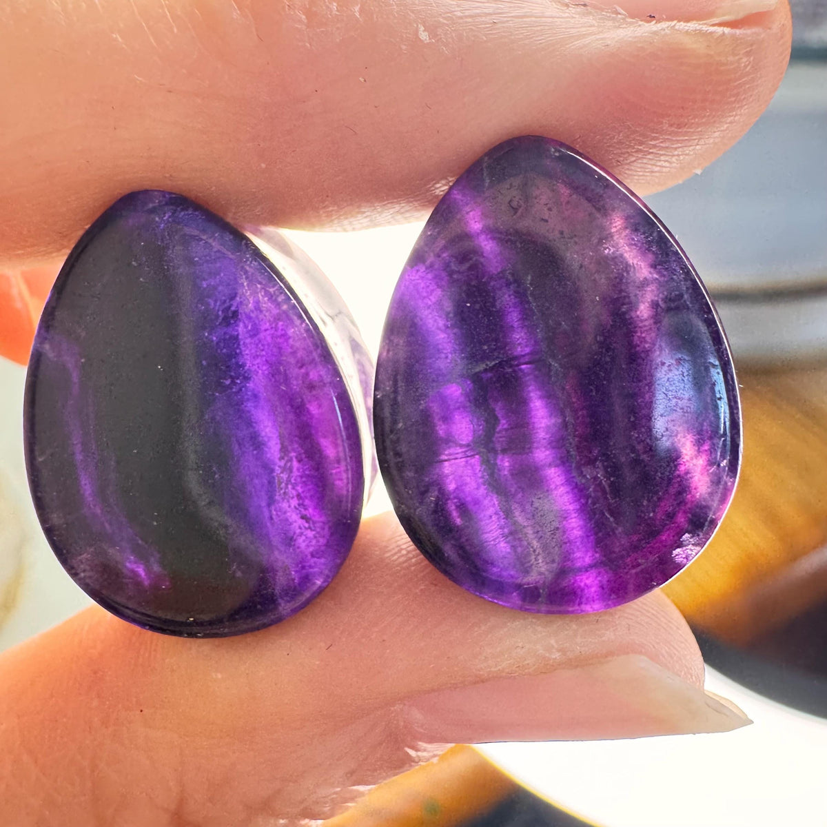 OOAK Purple Fluorite Teardrop Plugs – 3/4" (19mm)
