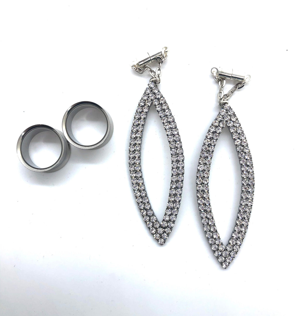Sparkling Rhinestone Magnetic Clasp Gauged Earrings
