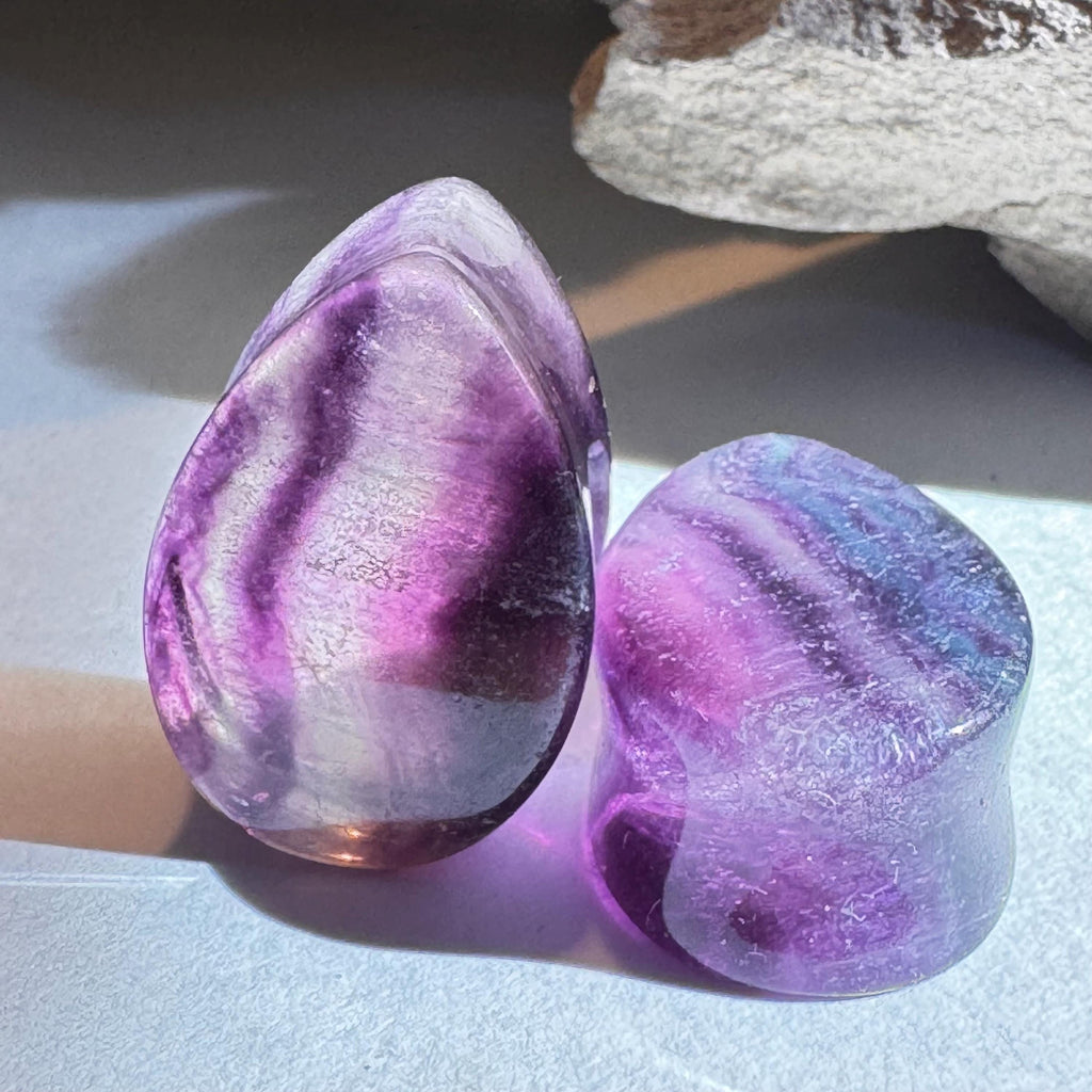 OOAK Purple Fluorite Teardrop Plugs – 3/4" (19mm)
