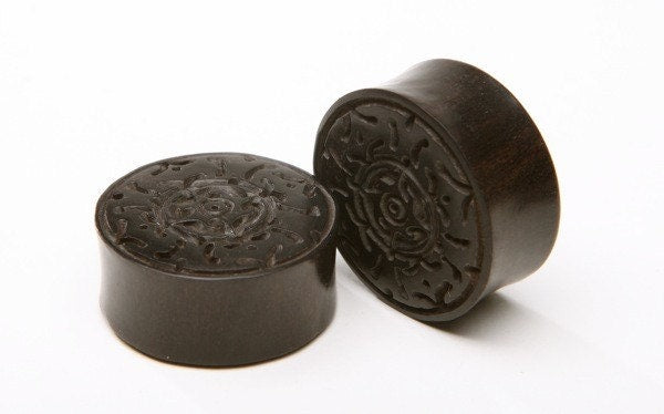 Carved Ebony Wood Plugs – Double Flared Ear Gauges