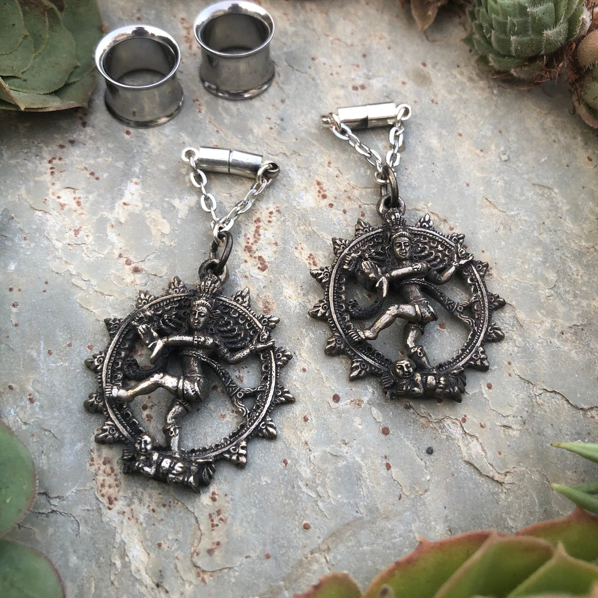 Antique Dancing Shiva Magnetic Clasp Gauged Earrings