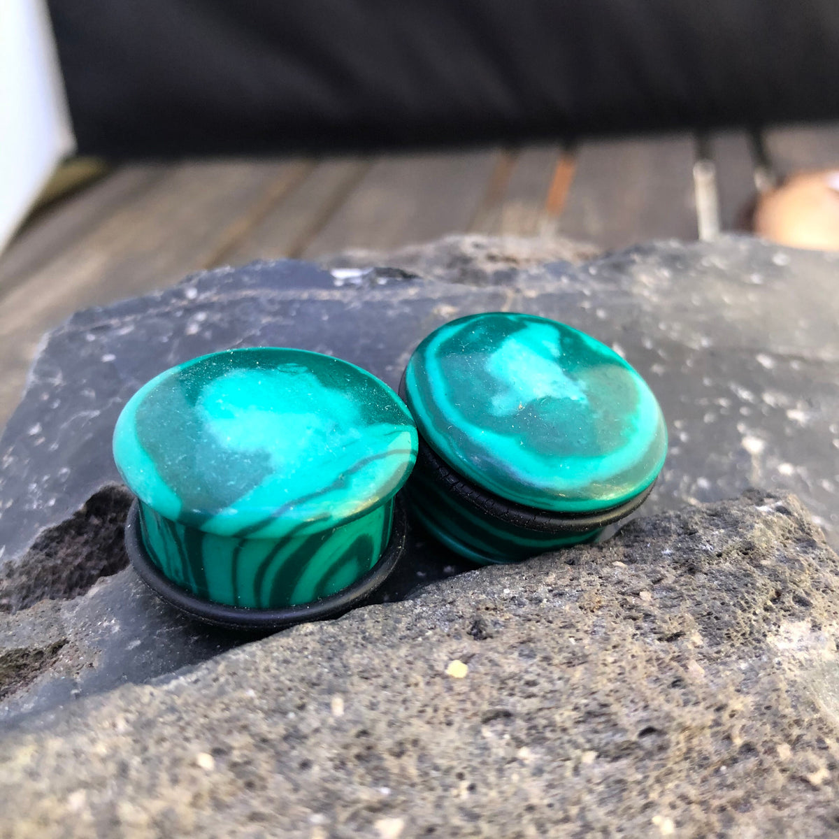 OOAK Malachite Stone Plugs – 7/8" (22mm)
