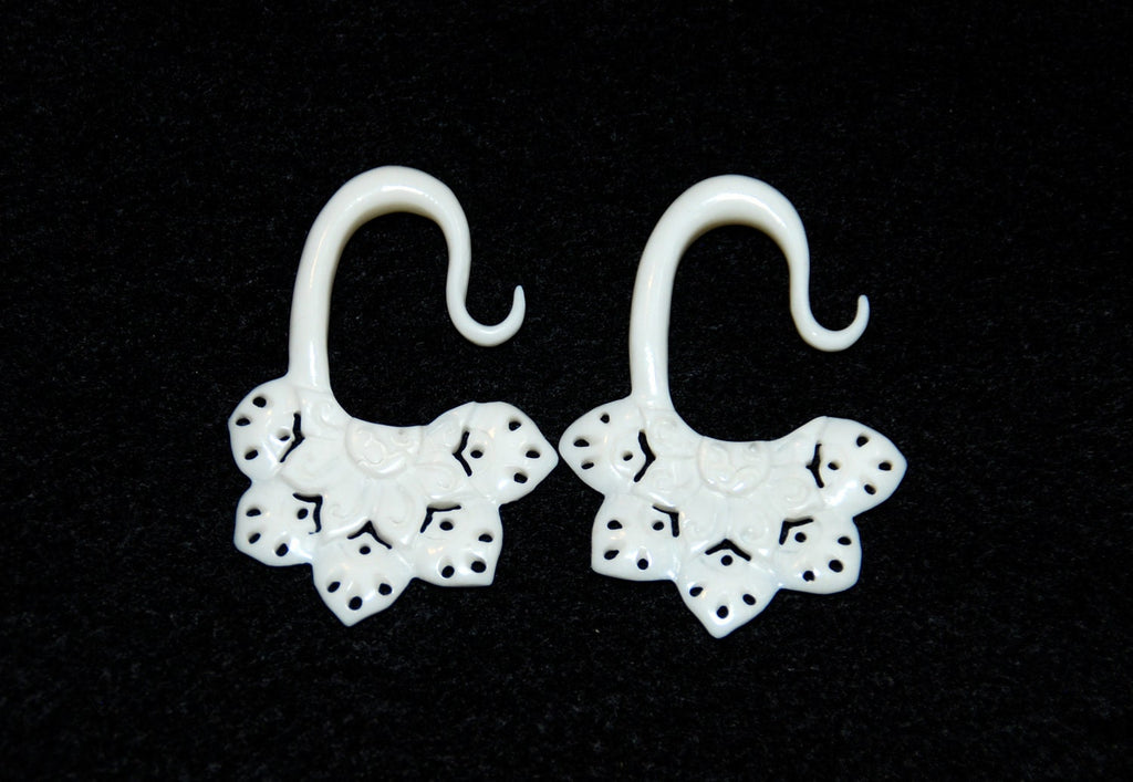 Om Lotus Flower Bone Hanging Gauged Earrings
