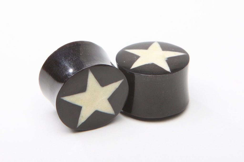 Horn Plugs with Bone Star Inlay – Reversible Ear Gauges