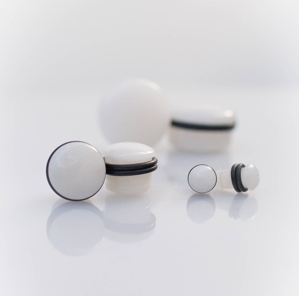 White Jade Stone Plugs – Single Flared Ear Gauges