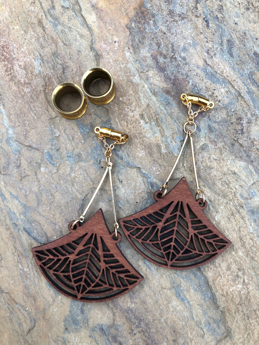 Laser-Cut Wooden Magnetic Clasp Gauged Earrings
