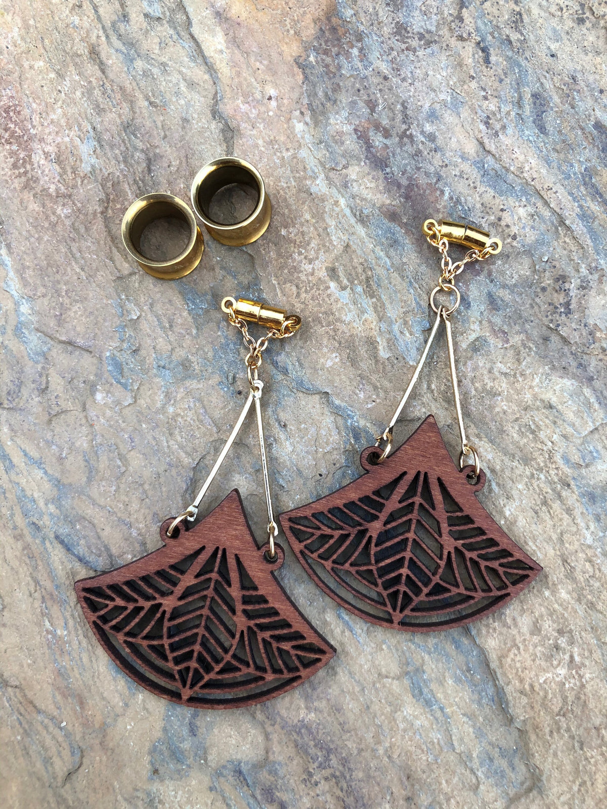 Laser-Cut Wooden Magnetic Clasp Gauged Earrings