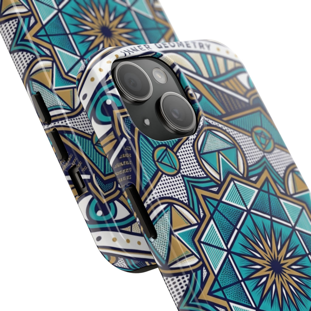 Tough Phone Case — Blue Geometric Mandala Protective Phone Cover