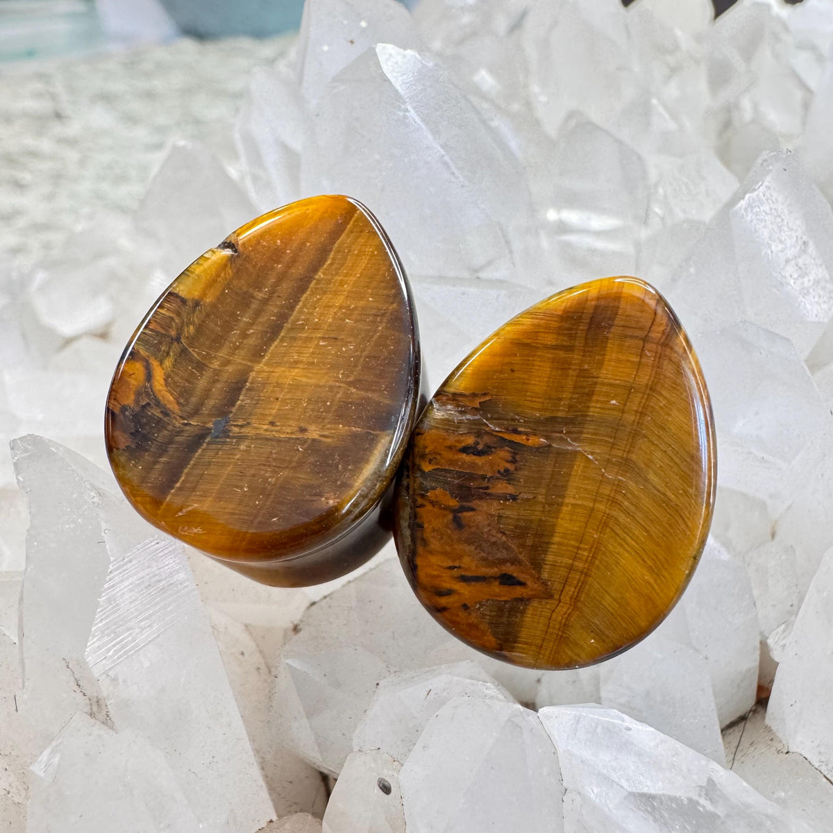 OOAK Brown Tiger’s Eye Teardrop Plugs – 3/4" (19mm)
